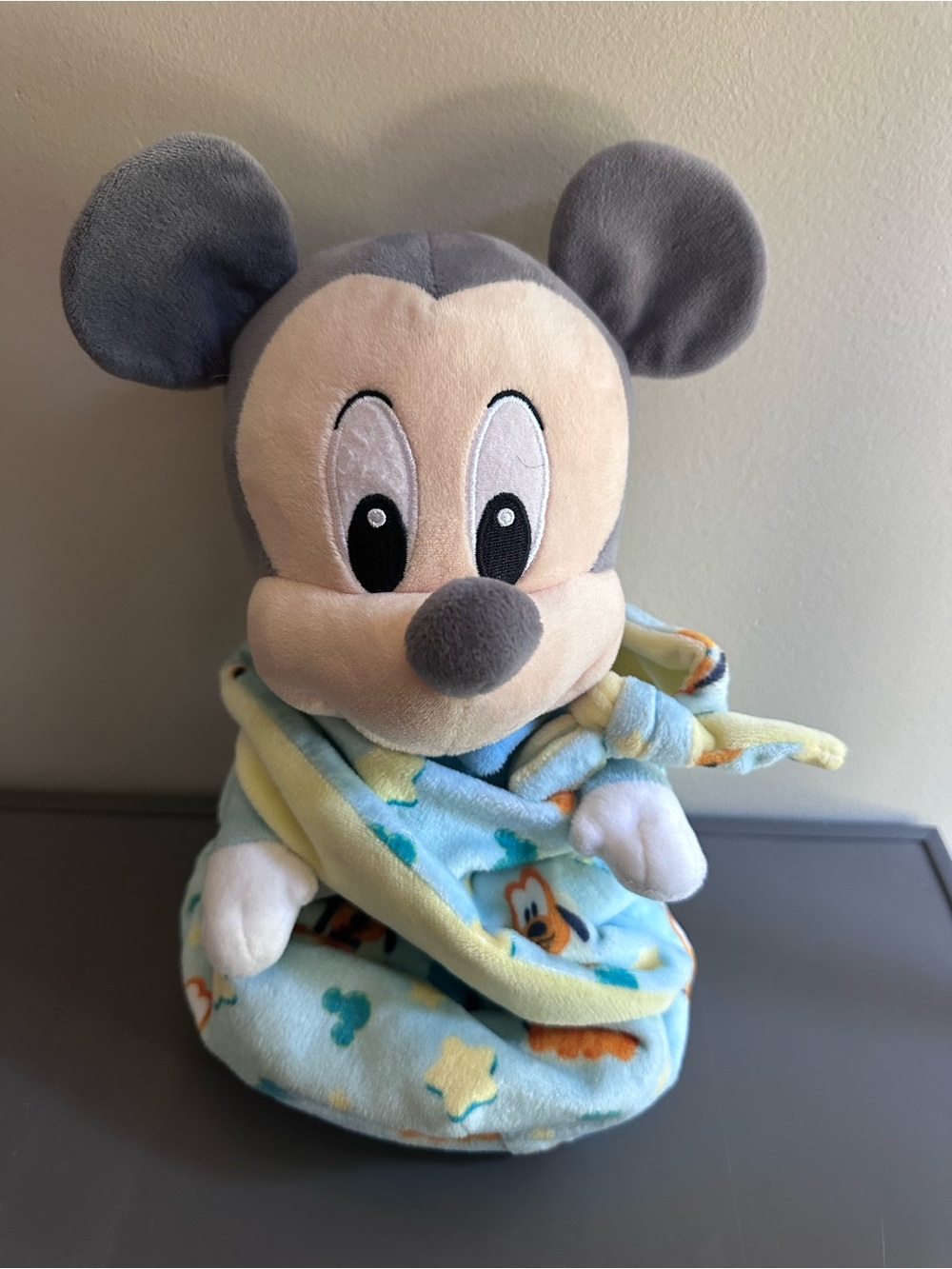Disney Plush Mickey Mouse Lovey Blanket - Gray, Blue, Cream